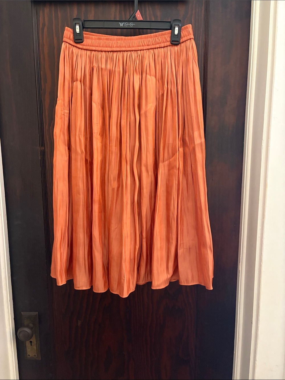 FRNCH Orange Pleated Midi Skirt